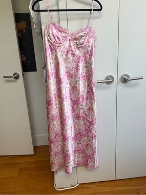 Astr Pink Floral Satin Slip Dress